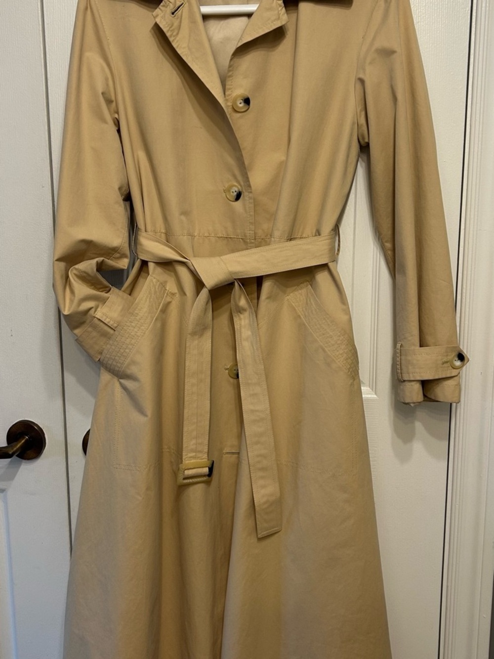 DKNY Women's Khaki Trench Coat with Tie Belt